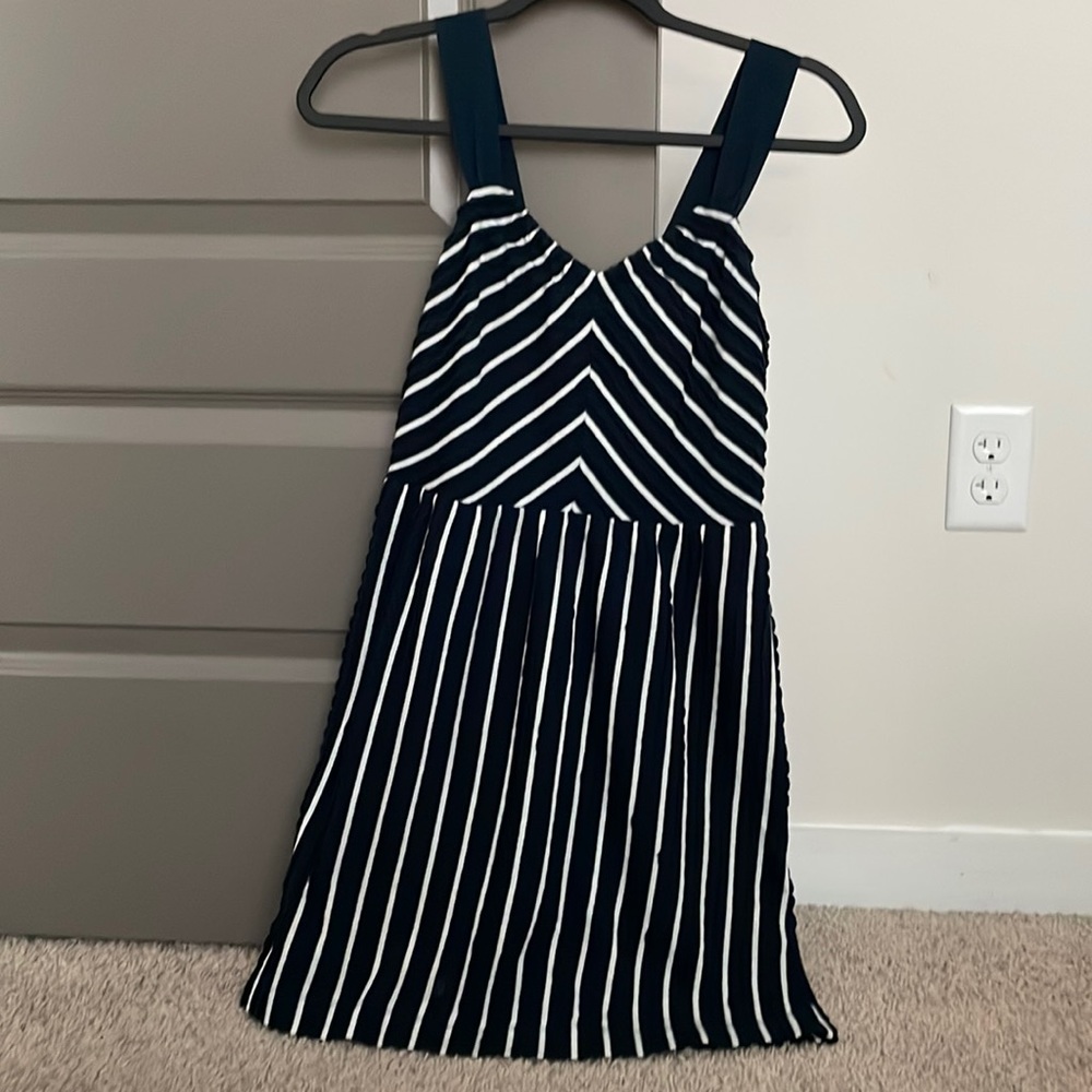 Blue/white striped mini dress